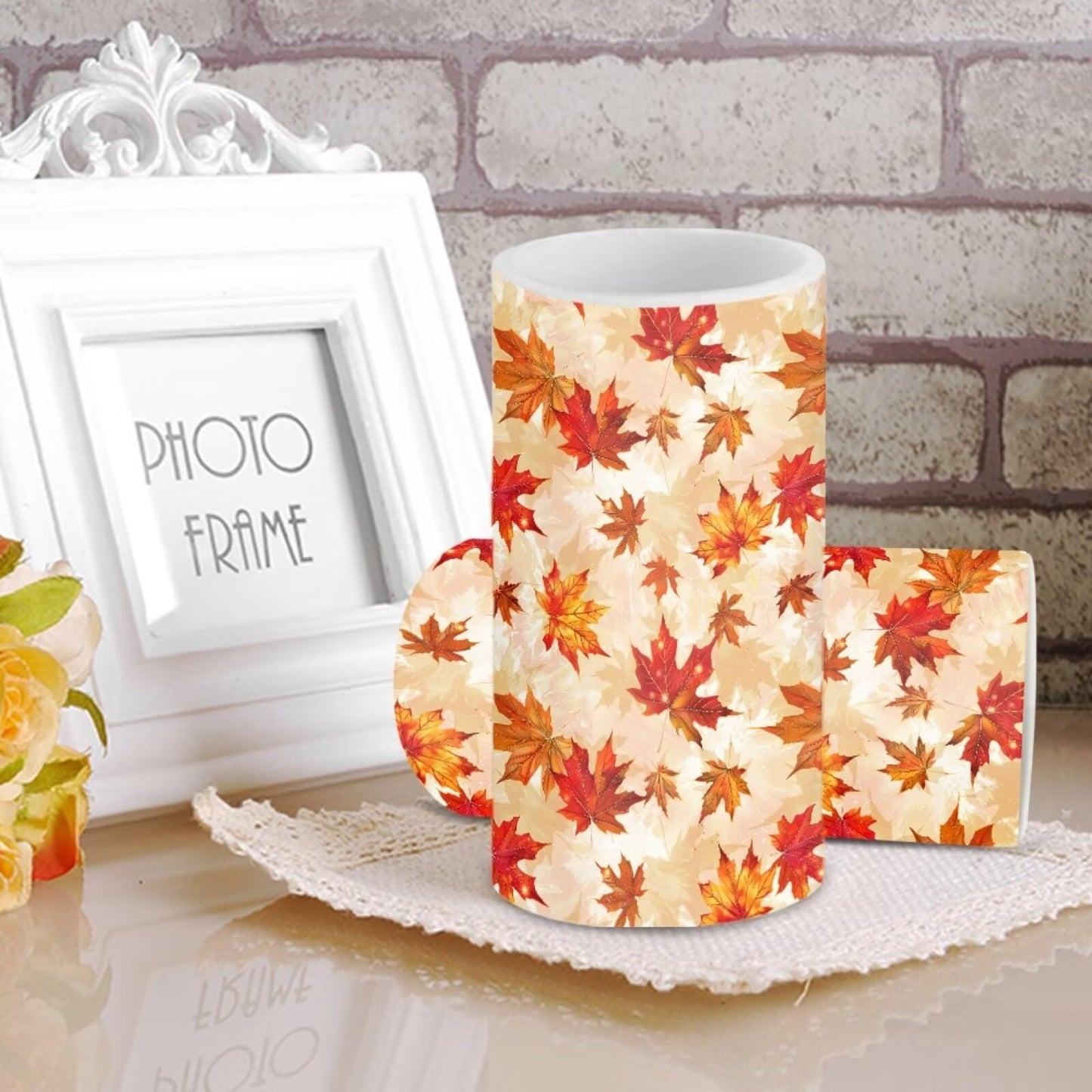 Luarisgur Maple Leaf Decorative Fall Candles for Home Decor Flameless Candles with Remote and Timer LED Candles Flickering Battery Operated Fake Candle for Thanksgiving Holiday Party Room Table Decor