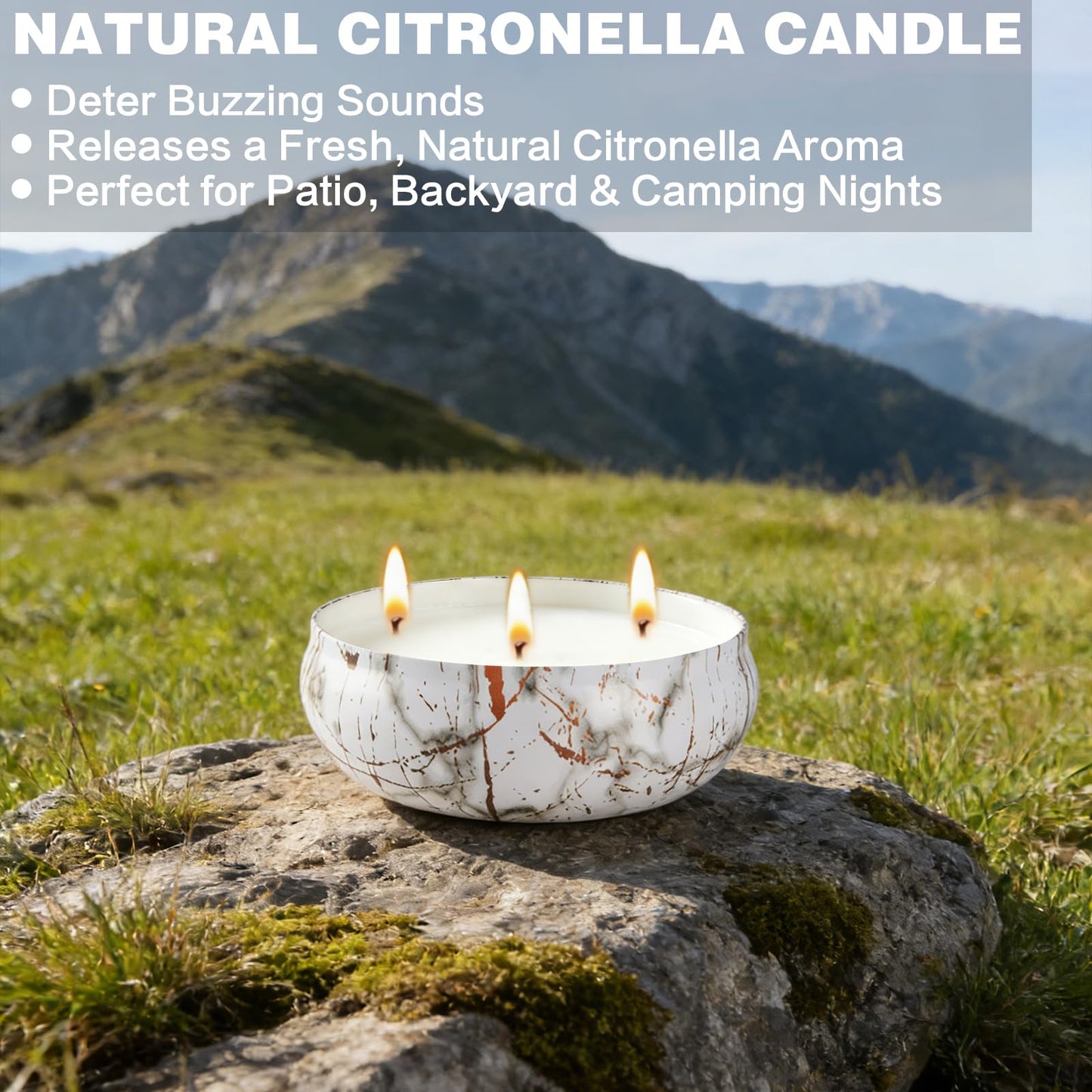Citronella Candles Outdoor, 3 Pack Large Citronella Candle for Patio, 12oz, 3 Wick Soy Wax Candle, Long Lasting 240 Hours Total for Backyard Camping Deck Garden, Summer Indoor Outside Home Use