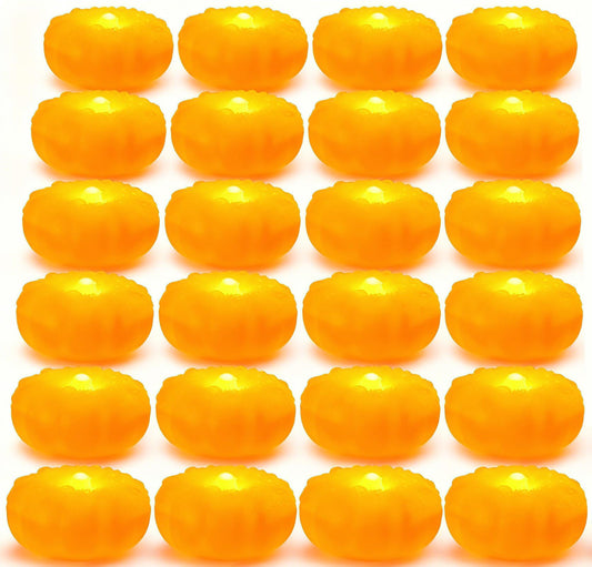2.3” x24PK Orange Floating Candles-Halloween Flameless Water - Activated Candles, 180+ Hours Long - Lasting- Fall Decorations- Pool Decor-Thanksgiving Decorations