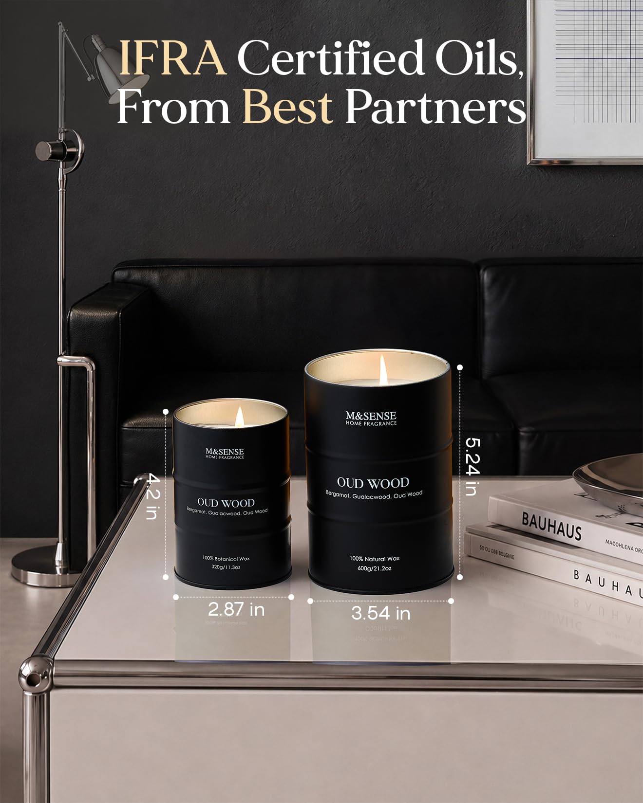 M&SENSE Oud Wood Large Scented Candles Natural Soy Wax, 21.2oz Long Lasting Up to 120 Hours Burning Time, Unique Candle Gifts for Men Women