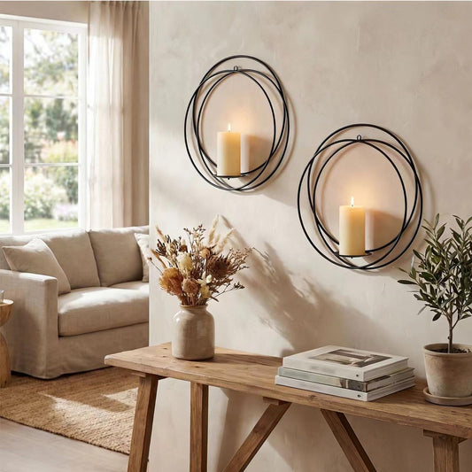 ZEXUIRU 2 Set Metal Wall Candle Sconce for Living Room Bedroom Dining Room Bathroom Decorative Iron Candle Holders Farmhouse Wall-Mounted Metal Sconces Holder - Black 12.8in
