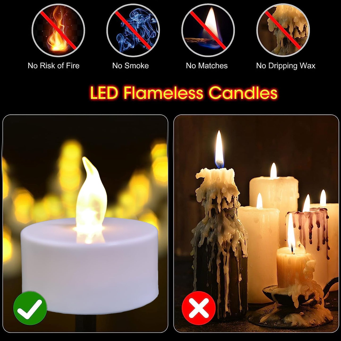 Remote Flameless led tea lights candles with timer,400+ Hours Battery Life,Realistic Flickering Flameless Votive Candles,Safe Decorative for Halloween Christmas/Wedding/Home Decor (Warm White 12 Pack)