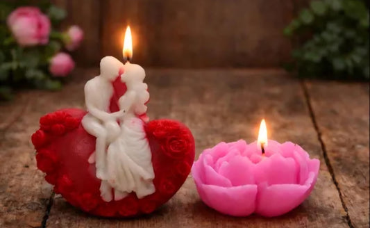 Decorative Candles Set, Romantic Couple and Rose Flower Shaped, Red and Pink, Wedding Anniversary Valentine's Day Theme