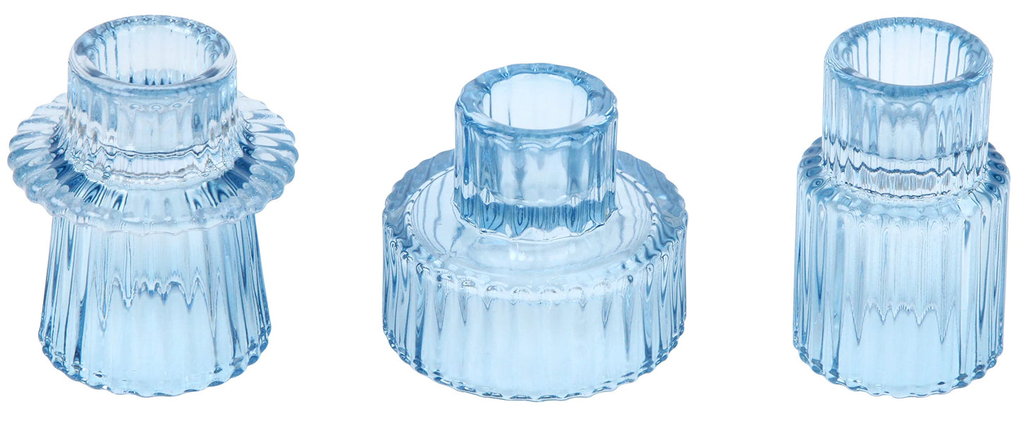 Vixdonos Glass Candlestick Holders Tealight Candle Holders for Table Centerpieces, Wedding Decor and Dinner Party (3 Pcs, Light Blue)