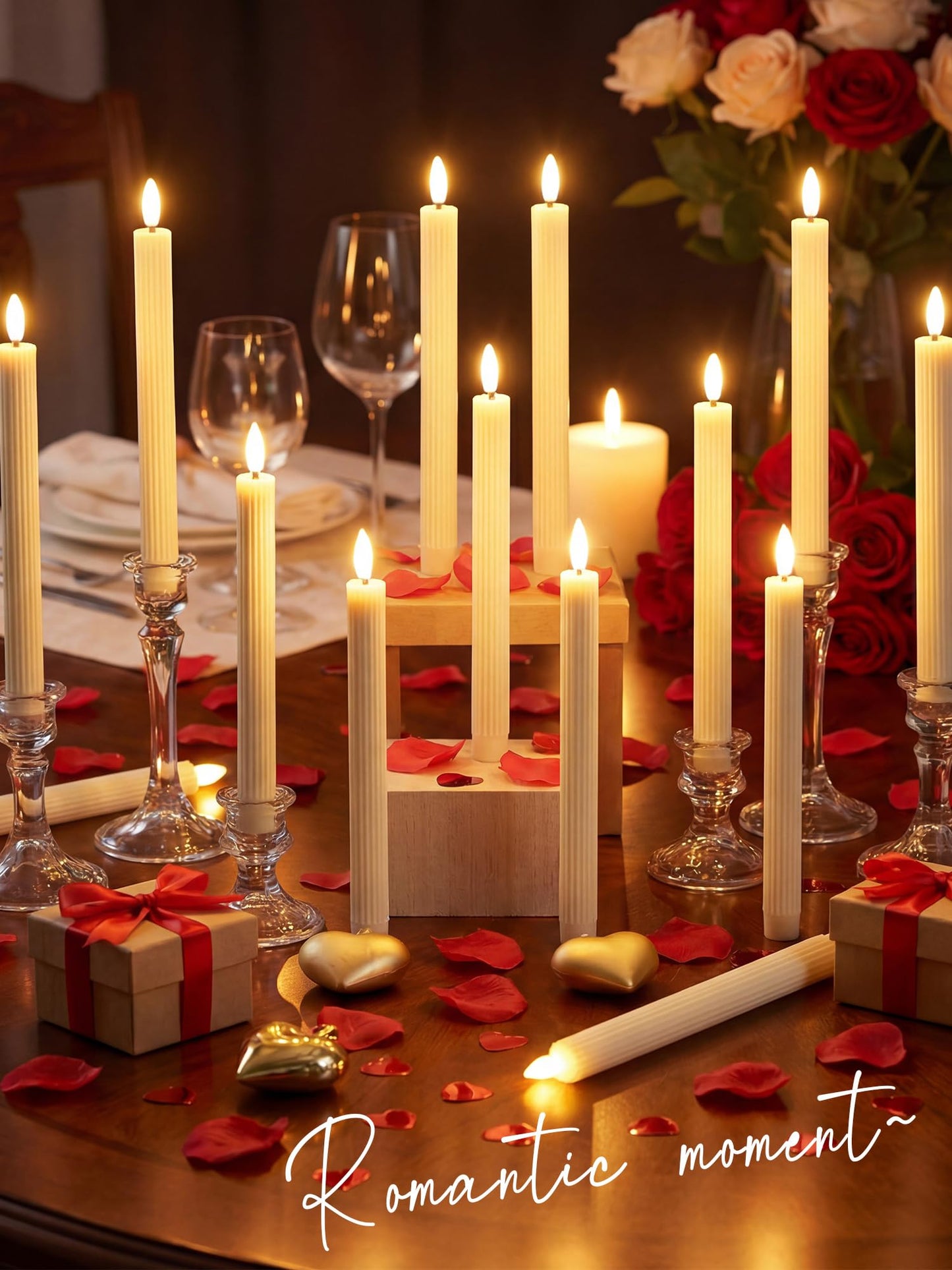 Retisee 30 Pcs 10 Inch Flameless Taper Candles LED Candles Bulk Battery Operated Taper Candle Flickering LED Candlesticks for Valentines Birthday Wedding Party Decor (Elegant Style,Ivory)
