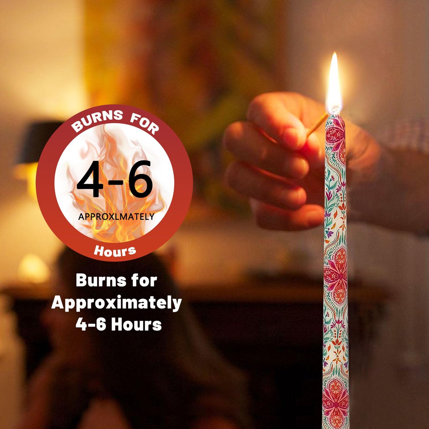 NJAO HOO Floral Candlesticks 10 in Straight Taper Candles Bohemian Hand Printed Candlesticks Tall Tapered Candle for Nordic Home Decor Simple Modern, 2Pcs