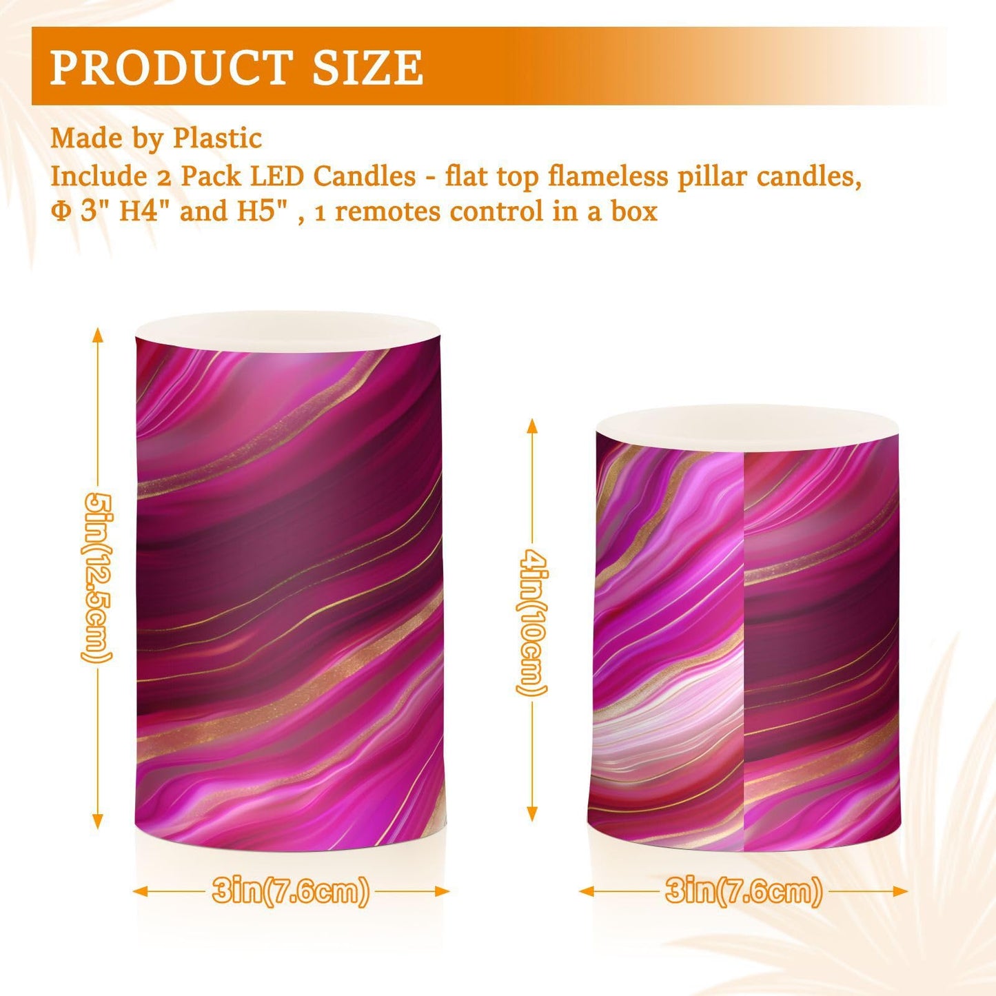 BOENLE Flickering Flameless Candles, Fuchsia Gold Fluid Marble LED Candles with Remote Timer, Set of 2 Battery Operated Candle for Valentine Wedding Birthday