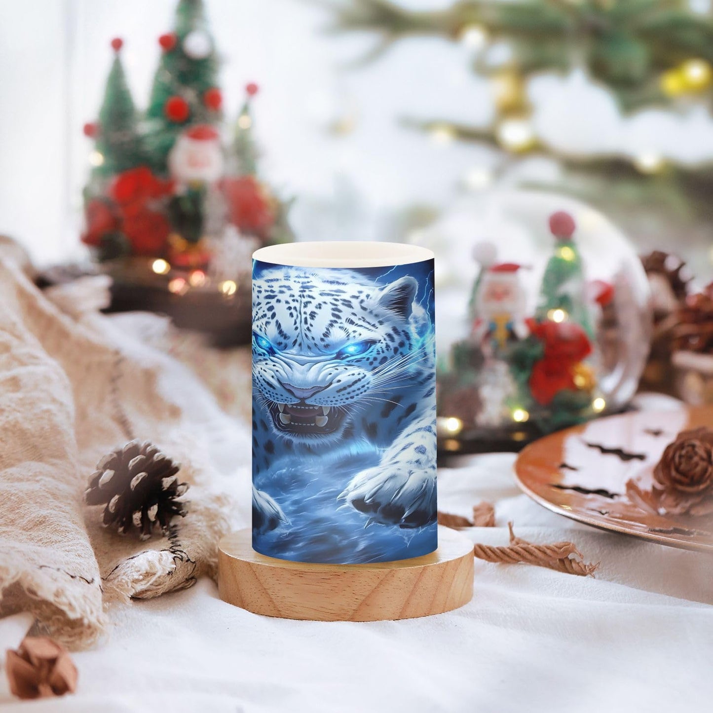 ALAZA Leopard Blue Fantasy Flickering Flameless Candles Pillar Led Candles Battery Operated Candles with Remote and Timers Set of 2