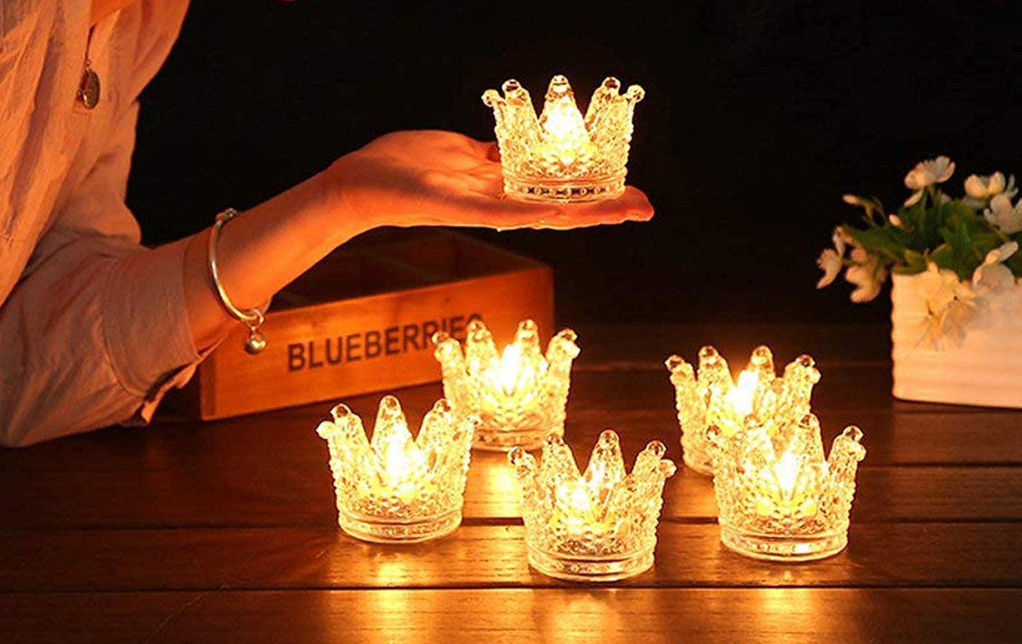 Vixdonos Clear Votive Candle Holders Set of 6 Crown Glass Tealight Candle Holder for Wedding, Party and Home Decor