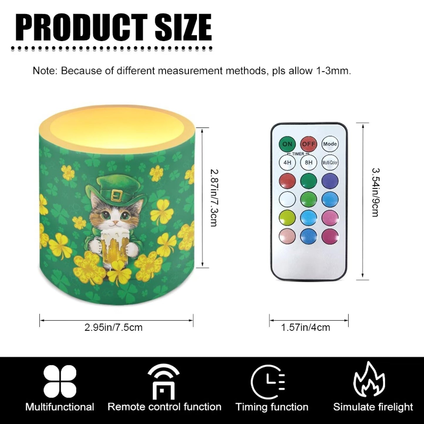 Merkmak 4 Pack Cute Cat Flameless Candles with Timers Flickering Battery Operated LED Candles with Remote St Patrick's Day Shamrocks Tea Lights for Party, Banquet, Home Decoration
