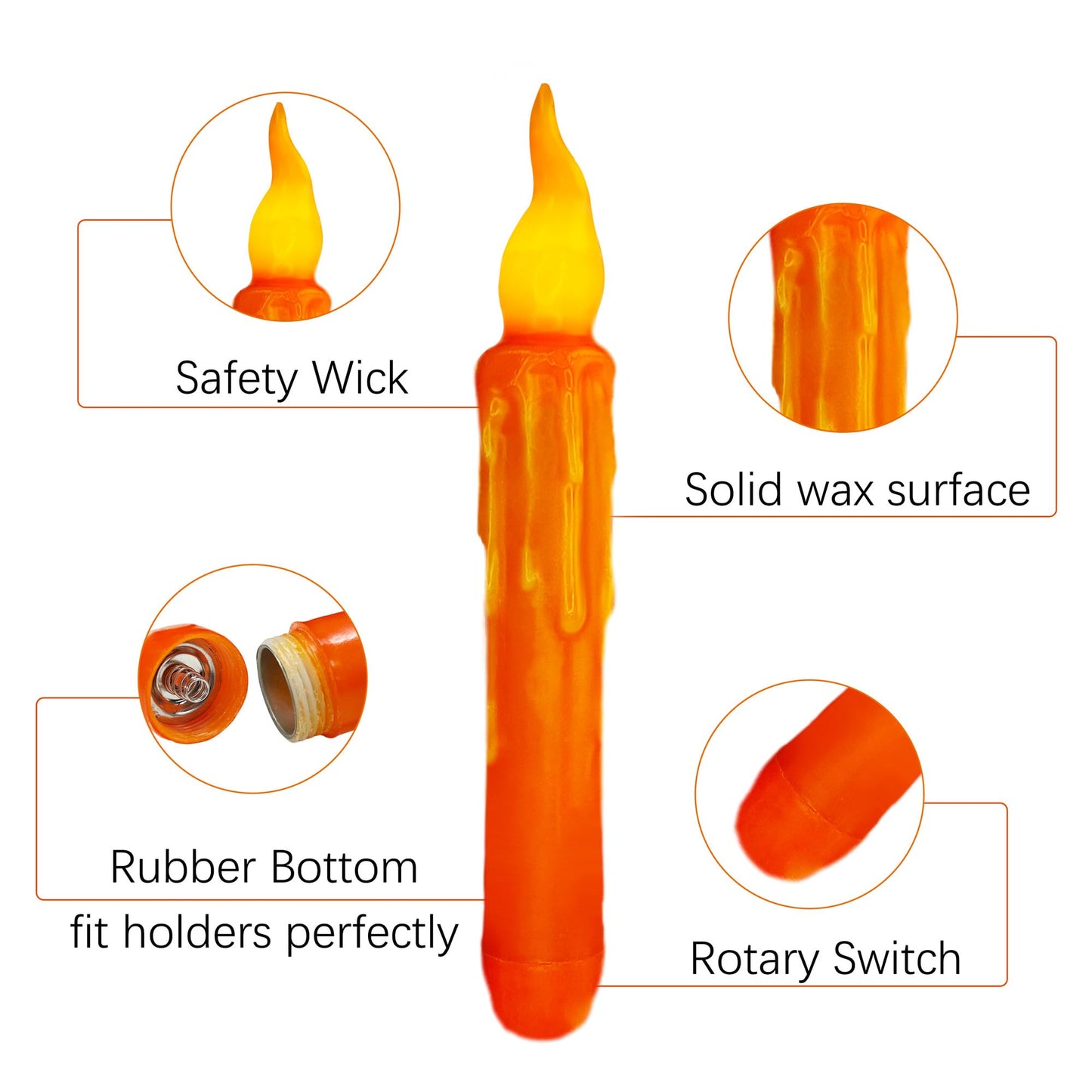 Gedengni 4pcs Orange Real Wax LED Tapered Candles, Battery Operated, Remote Controlled, 6inches, Perfect for Weddings, Decorations, Emergency Use