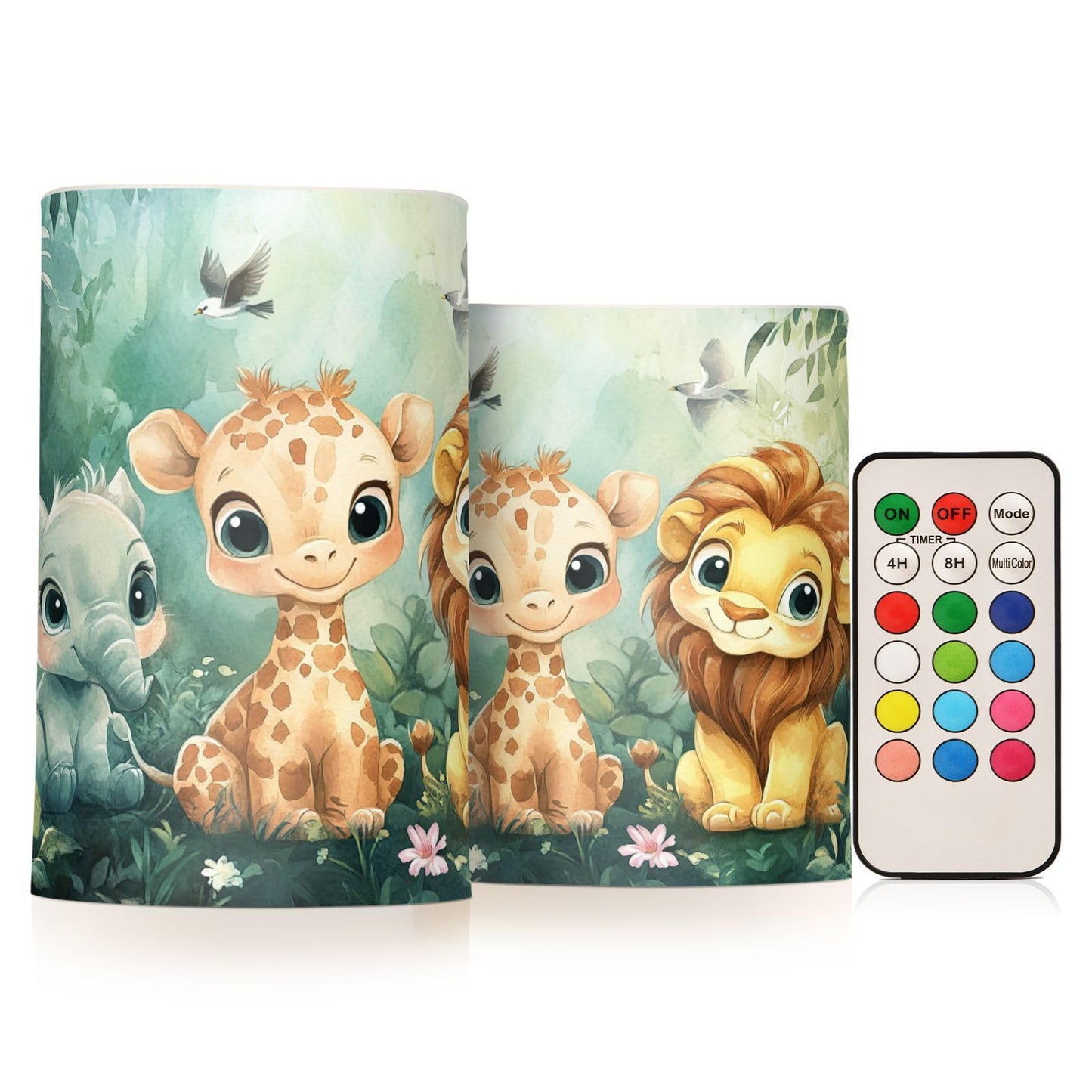 DOMIKING Animals Jungle Lion Green Pattern Flameless Candle Battery Operated Flickering LED Candles with Remote and Timers Tea Lights Candles for Home Fireplace Wedding Festival Decor Table, 2 Pack