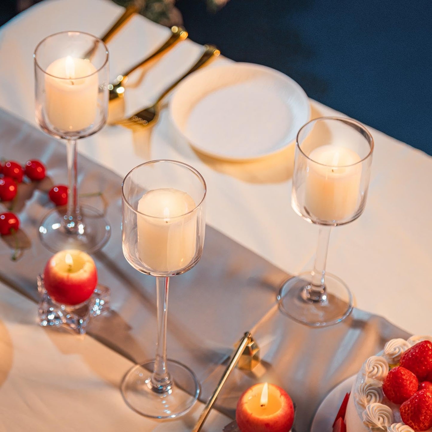 Glass Candleholders Tea Light Candle Holders Clear Wedding Weddings Hurricane Tall Elegant Ideal for Dining Party Home Decor Parties Table Settings Gifts Different Sizes (1 Set Small Clear)