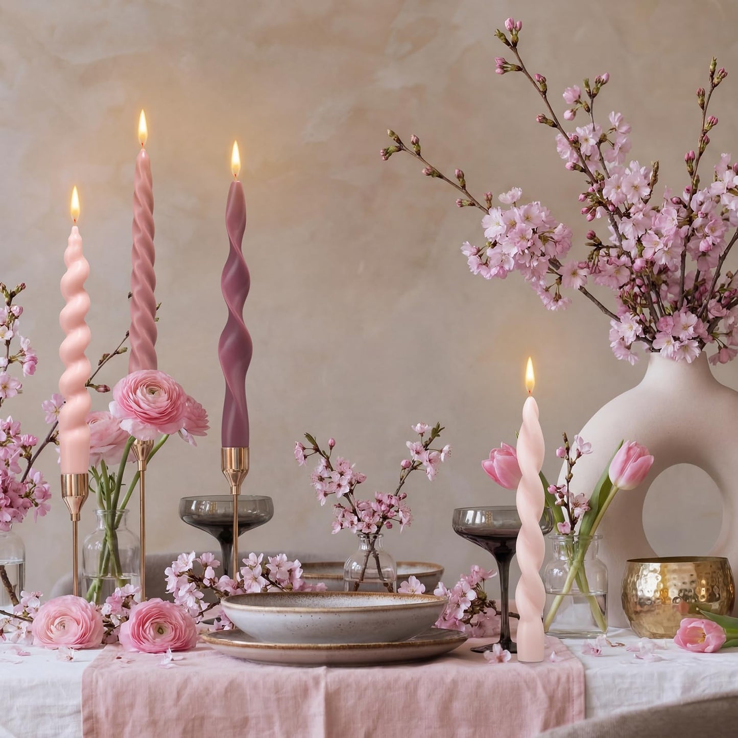 Nuanchu 12 Pcs Pink Spiral Taper Candles Pastel Twisted Wax Candlesticks 7.5 Inch Pink and Red Short Spiral Scented Taper Candles for Wedding Bridal Shower Birthday Party Dinner Table Centerpiece