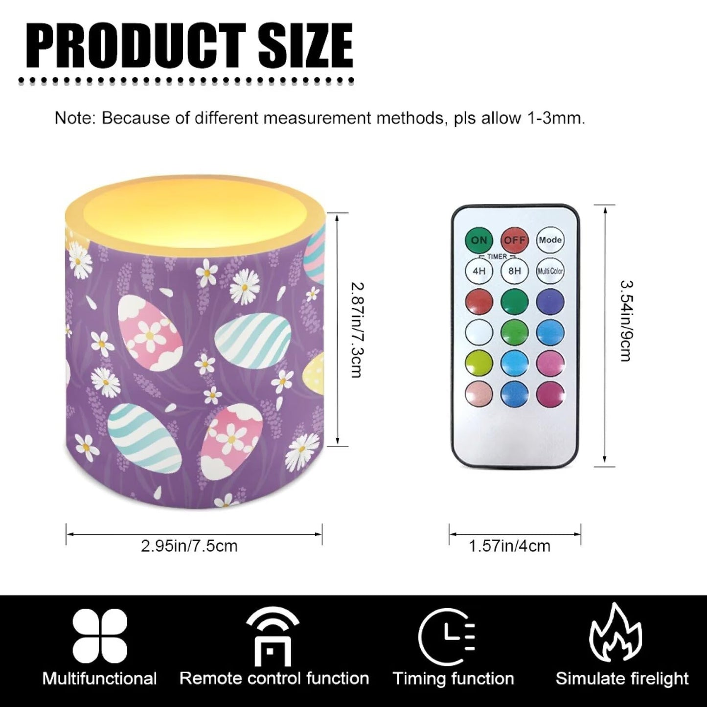 Merkmak Daisy Easter Egg Flameless Candles with Remote Battery Operated Candles with Timer 4 Pack Flameless Pillar Tea Lights Bulk for Indoor Outdoor Easter Day Party Decorations