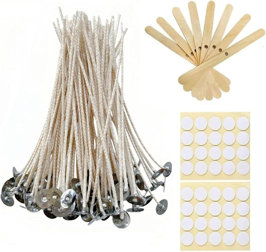 200 pcs 6" ECO Candle Wicks for Candle Making Coated with Natural Soy Wax, Low Smoke Cotton Threads Woven with Paper with 20 pcs Candles Wicks Stickers & Wicks Centering Device