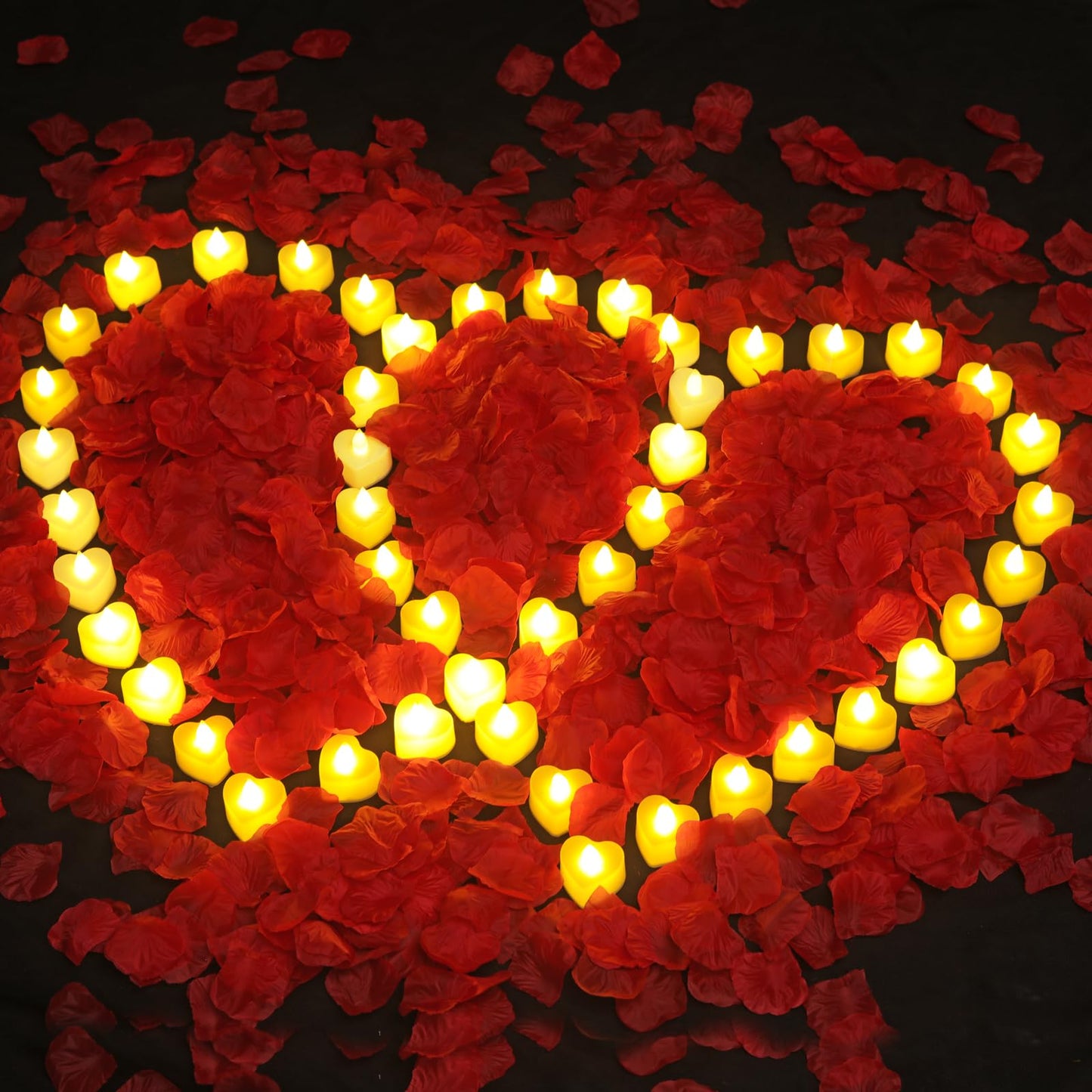 gobutend 6000 Pcs Artificial Rose Petals with 72 Pcs Romantic Flameless Candles, LED Heart Tea Lights Battery Operated for Romantic Night Wedding Anniversary Table Party Decoration