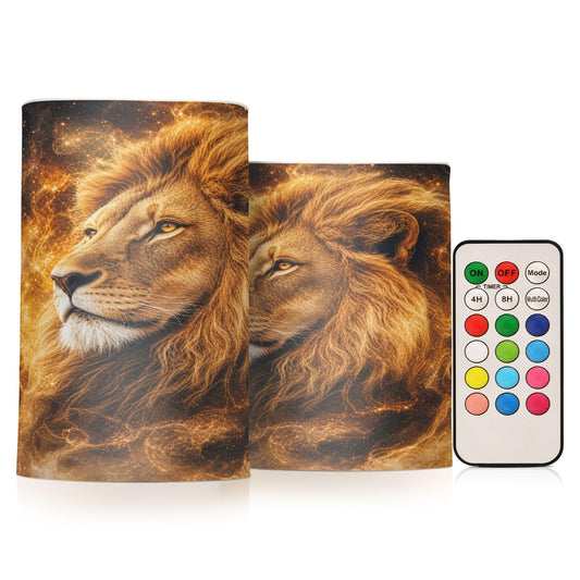 KGLDSNM Cosmic Lion Art LED Flameless Flickering Candle with Remote Timer Battery Operated for Indoor Outdoor Party Holiday Home Decor 2 Pack