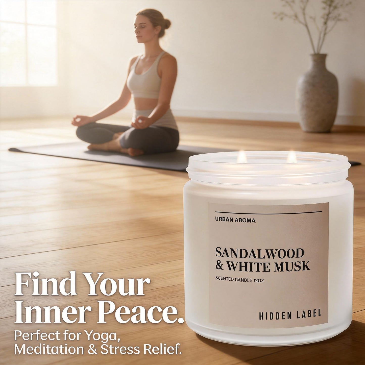 Sandalwood White Musk Scented Candle, 12oz Natural Soy Wax, 2 Wick Aromatherapy Candles for Home, 70Hours Burn Time, Non Toxic, Clean Burn, Gifts for Women, Yoga, Stress Relief, Relaxation