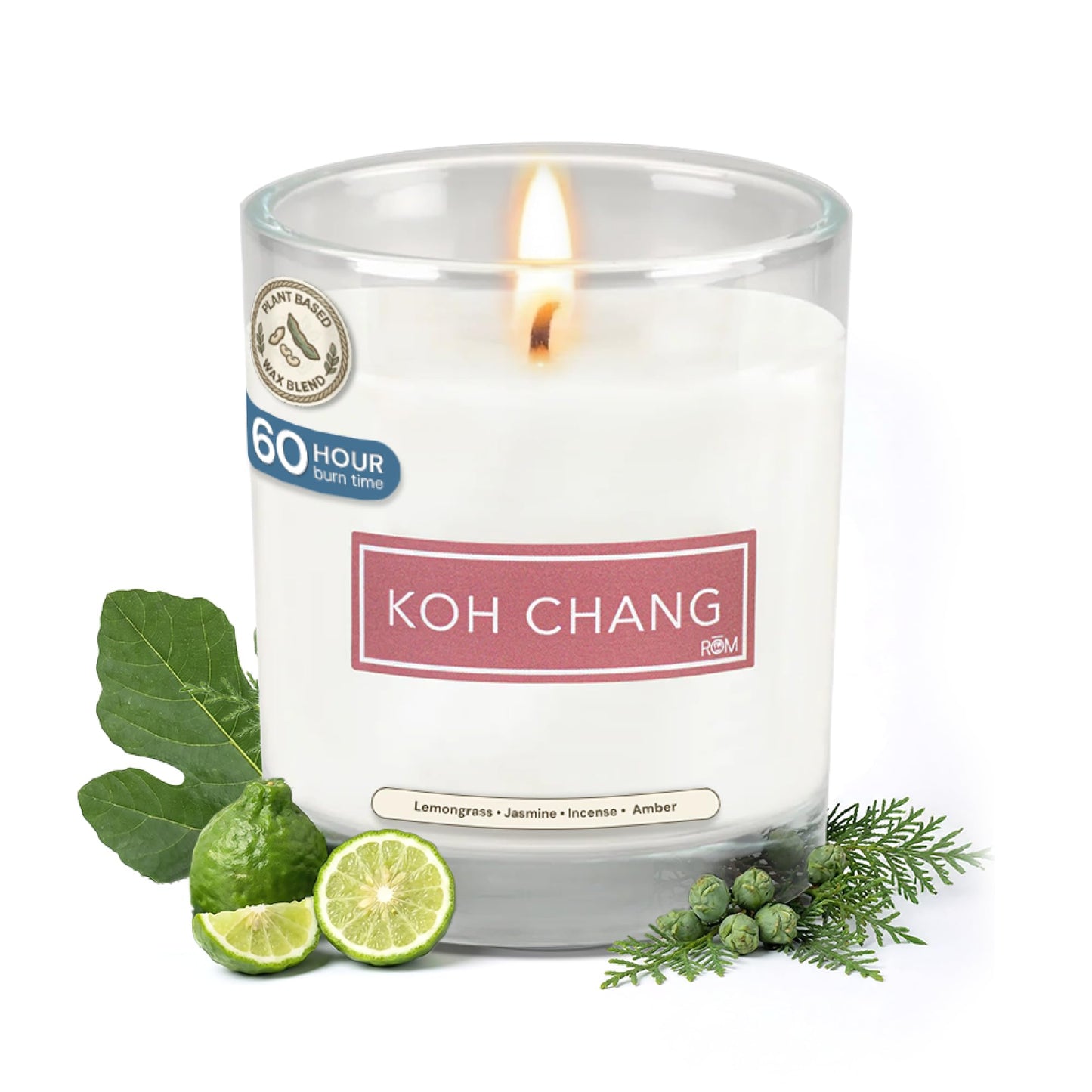 KOH Chang Luxury Scented Candle – Natural Plant Based Wax, 9oz – Bergamot, Kaffir Lime, Lemongrass & Jasmine - Long Lasting 60 Hour Burn – Non-Toxic, Hand-Poured in USA for Home