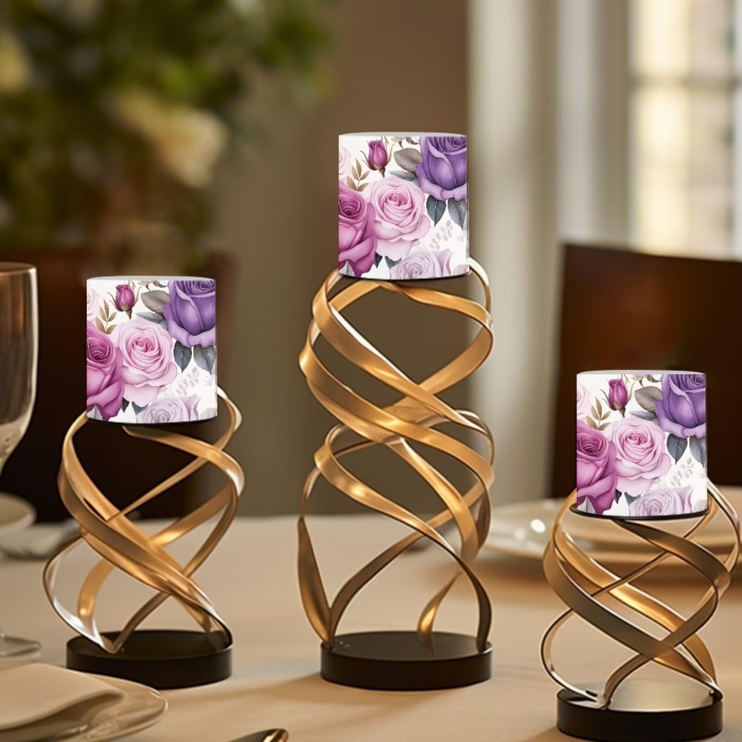 NETILGEN 4 Pieces Flameless LED Pillar Candles with Battery Operated Color Changing Flameless Candles with Timer Remote Purple Rose Flower Wedding Party Decor