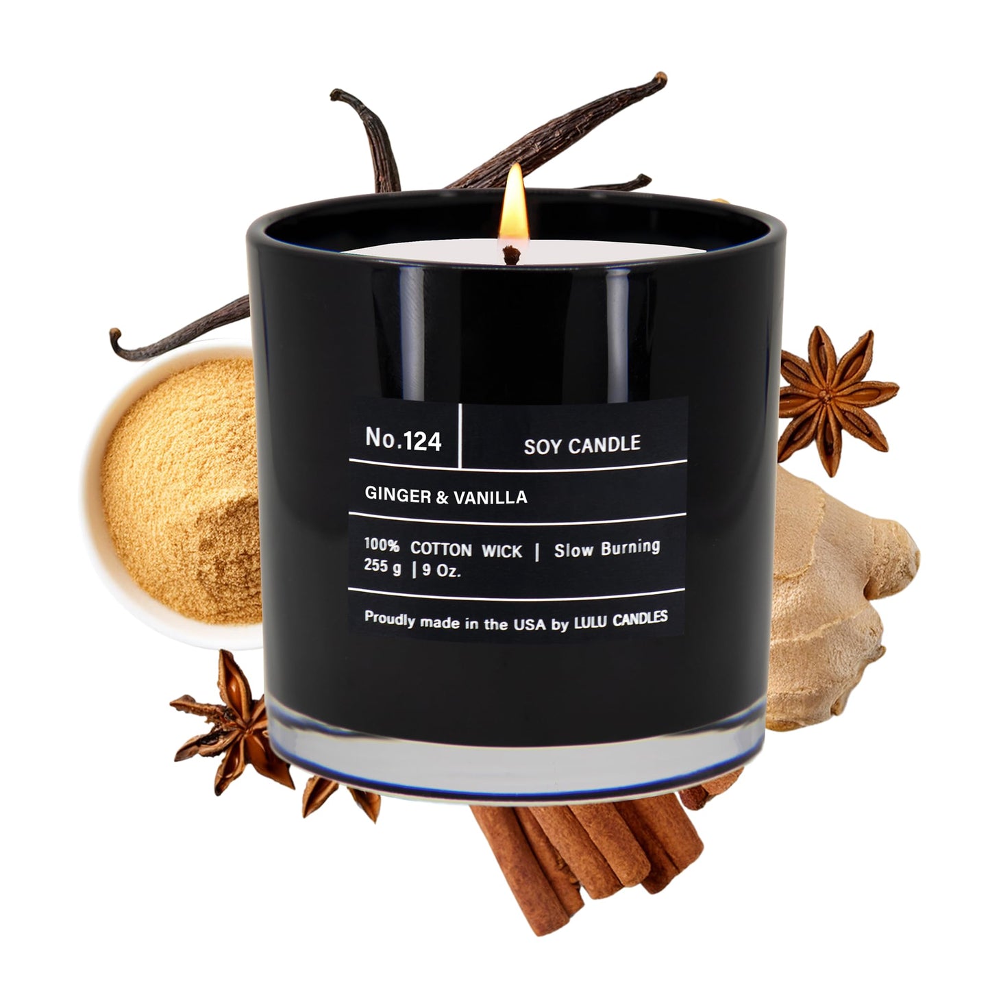 Lulu Candles | Ginger & Vanilla | Smells Sweet & Spicy | Luxury Scented Soy Jar Candle | Hand Poured in The USA | Highly Scented Long Lasting (9 Oz.)