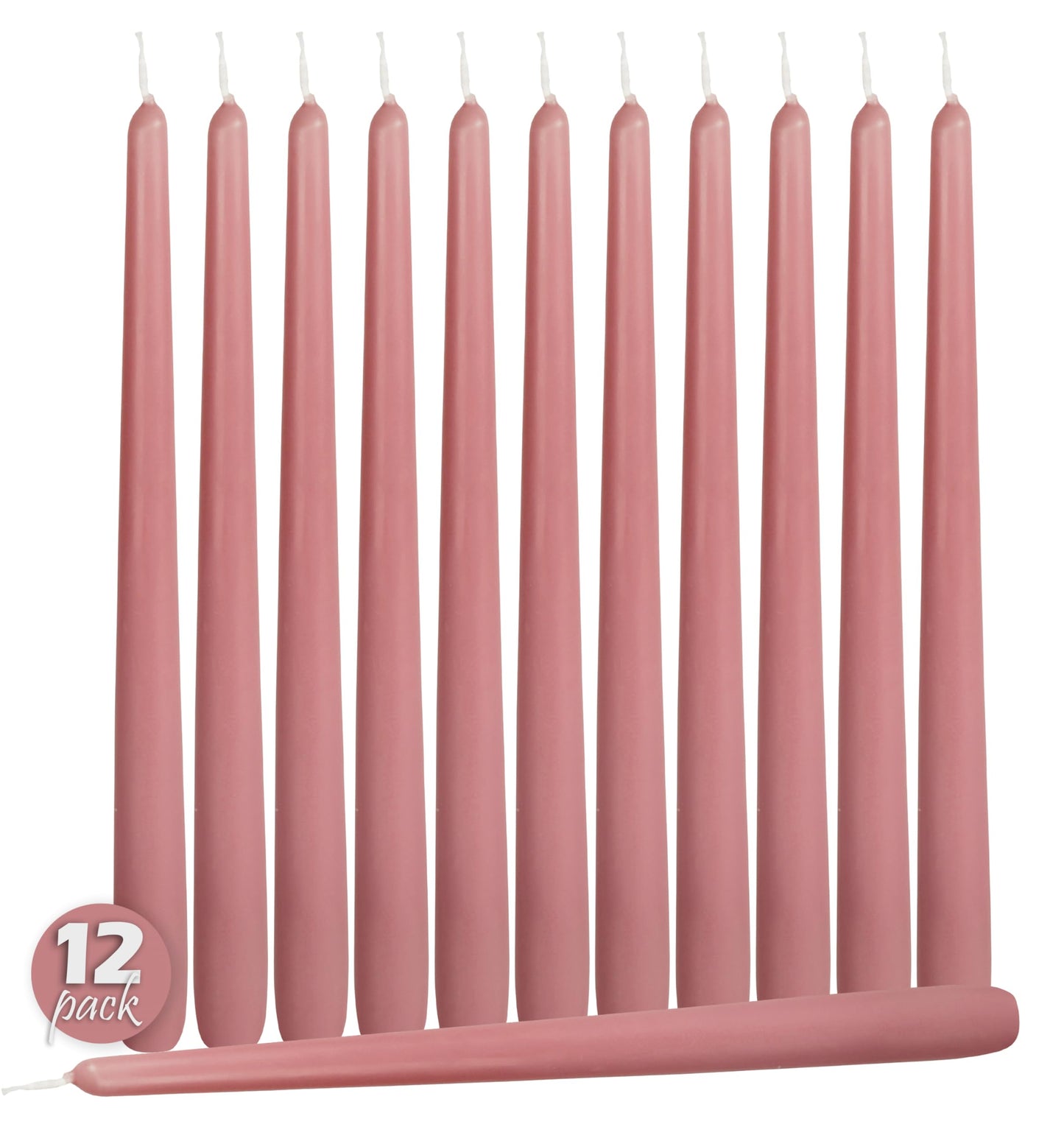 Hyoola 12 Pack Tall Taper Candles - 12 Inch Rose Pink Dripless, Unscented Dinner Candle - Paraffin Wax with Cotton Wicks - 10 Hour Burn Time