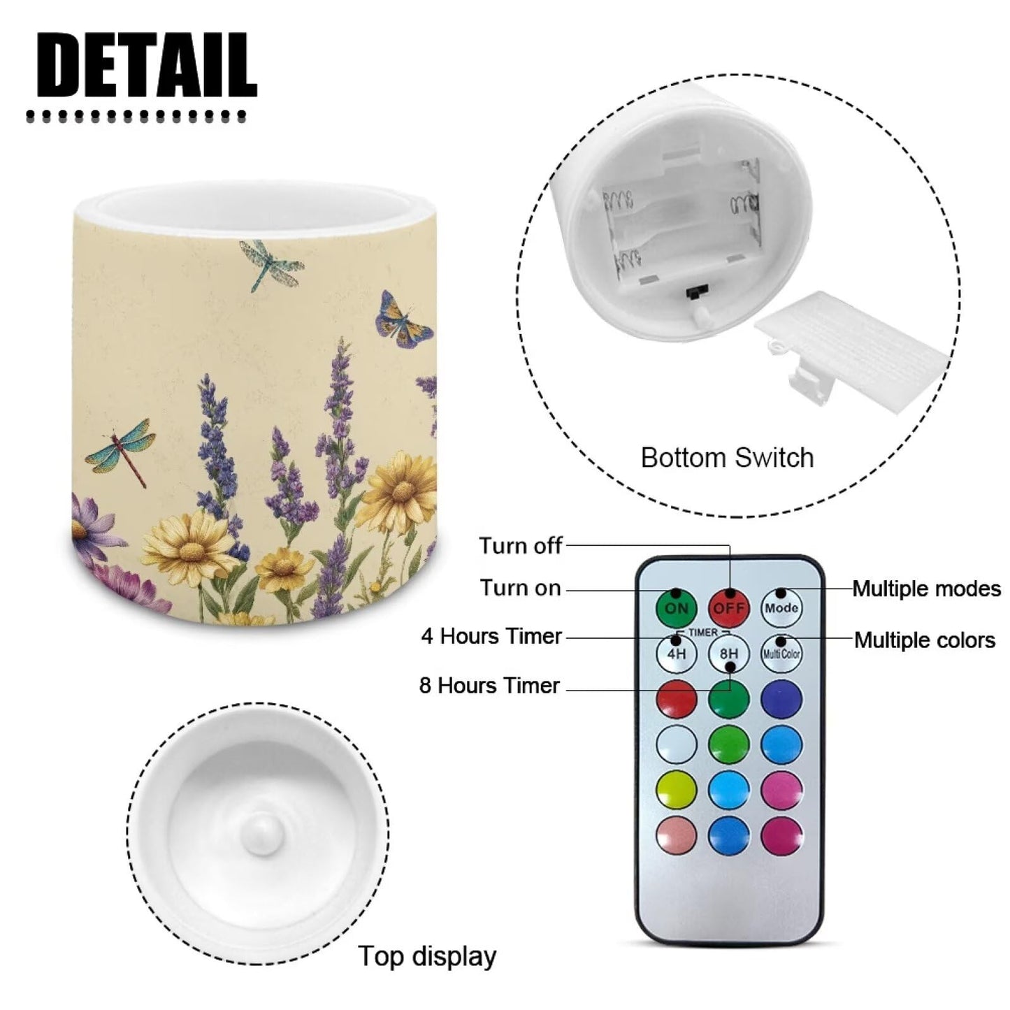 Cozeyat Lavender Dragonfly Advanced LED Flickering Candles Set of 4 Battery Operated Flameless with Remote Timer Waterproof for Indoor Outdoor Table Long Lasting