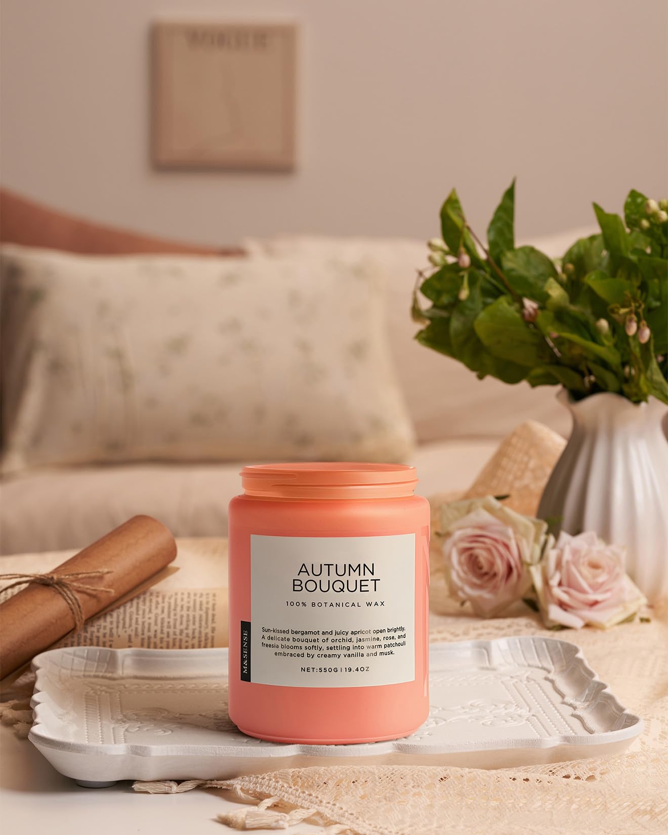 M&SENSE Scented Candles Orchid Jasmine Flower Aroma Large 19.4oz Natural Soy Wax 110 Hours Burn Time Clean Non Toxic 2 Wicks Scented Valentine Candles for Birthday Holiday Gifts