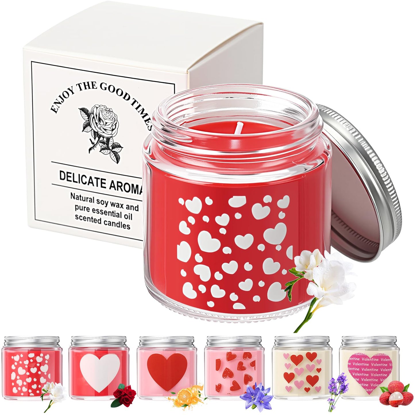 Sumind 6 Pcs Valentine's Scented Candle Gifts for Her Girlfriend Wife Long Lasting Burning Aromatherapy Heart Candle for Men Husband Boyfriend Romantic Anniversary Candles Gifts Valentine Deco