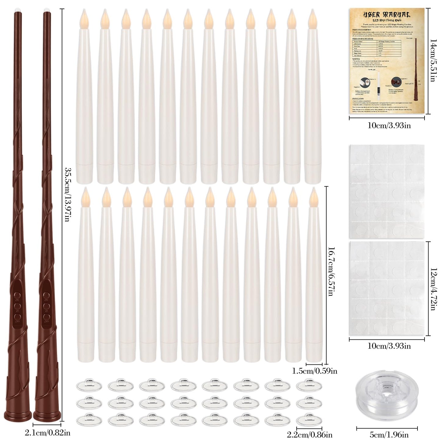 Wfmolcand 24PCS Floating Candles with Wand, Magic Hanging Candles, Flickering Warm Light LED Taper Flameless Candles with Wand Remote for Halloween,Christmas Party Decorations Indoor Deco,Bset Gift.