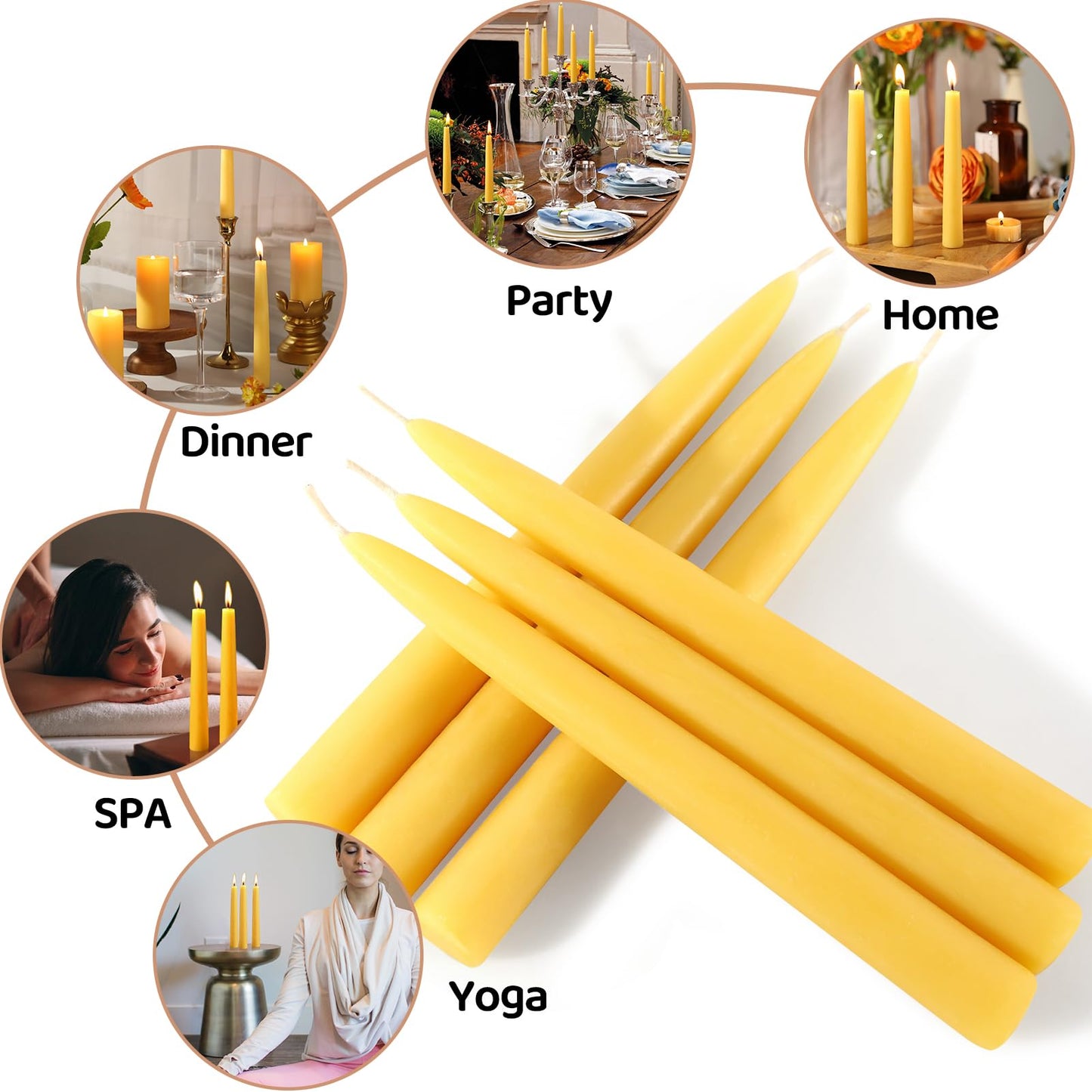 18 Pack Beeswax Taper Candles, 8 Inch Handcrafted Pure Natural Bees Wax Candle Sticks, 8H Long Burning Dripless & Smokeless Unscented Tapered Candlesticks for Home Decor, Wedding, Dinner, Vigil