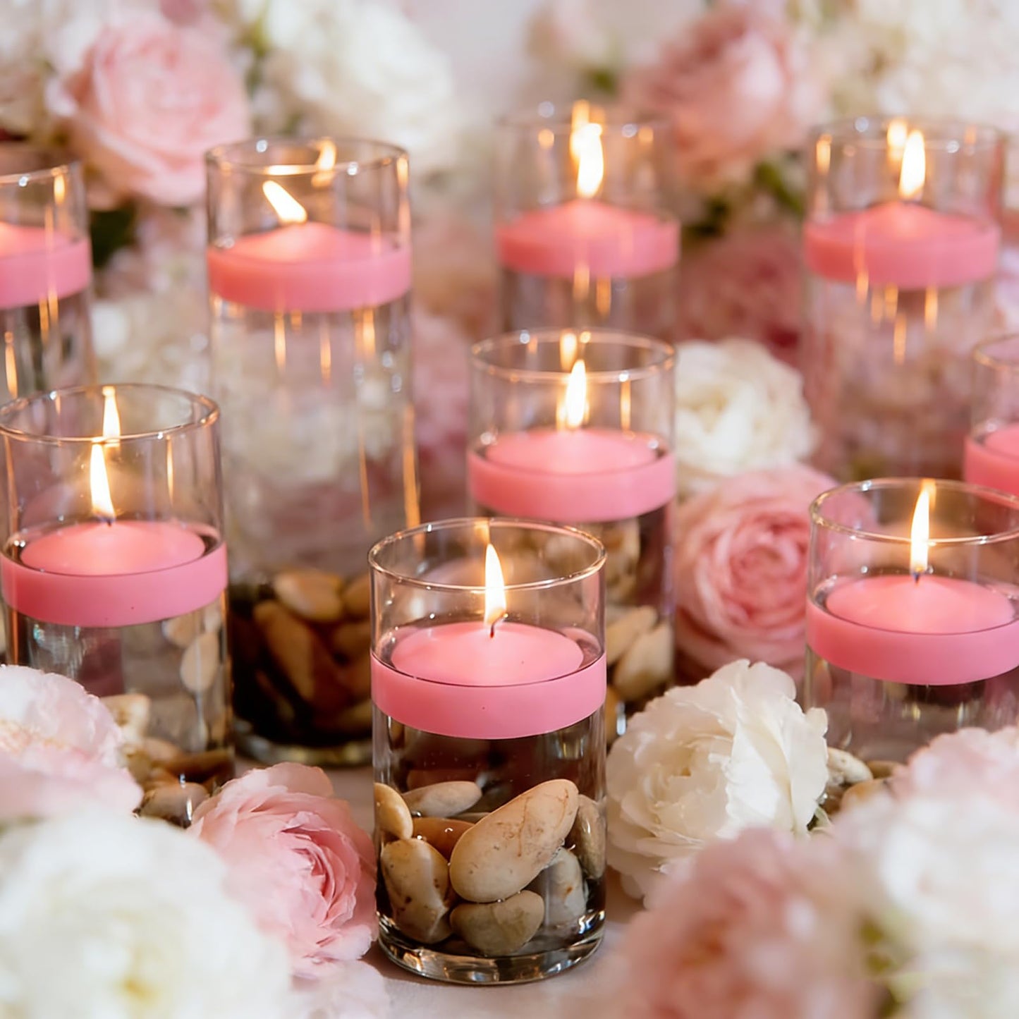 Pink Floating Candles 3 inch 12 Pack - Floating Candles for centerpieces - Wedding Decor - Burning Time 8-10 Hours
