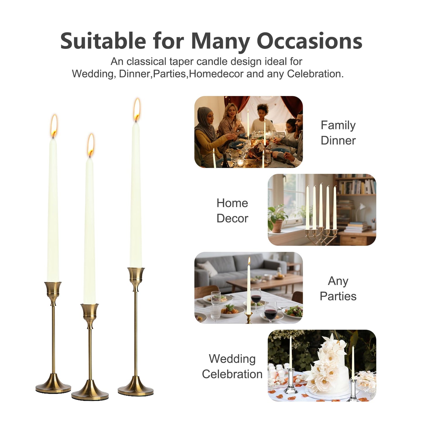 8 Pack 10 Inch Ivory Taper Candles Long Burning Time and Dripless Candles For Dinner Home Decor Wedding Shower