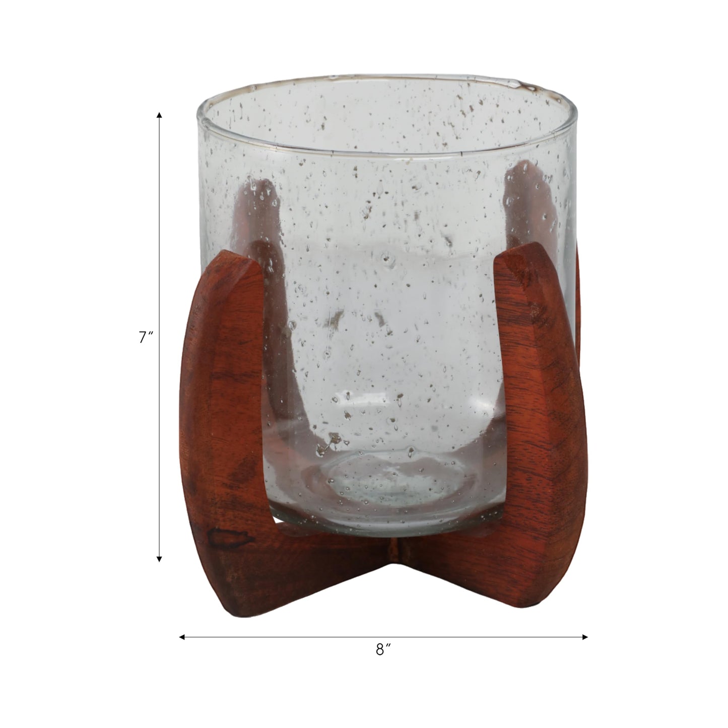 Glass And Wood Candle Holder – Votive Candle Holder Decor For Tabletop And Mantle, Living Room And Bedroom Placement, Indoor Lantern Style Accent with Warm Modern Home Decor Appeal – 7", Brown & Clear