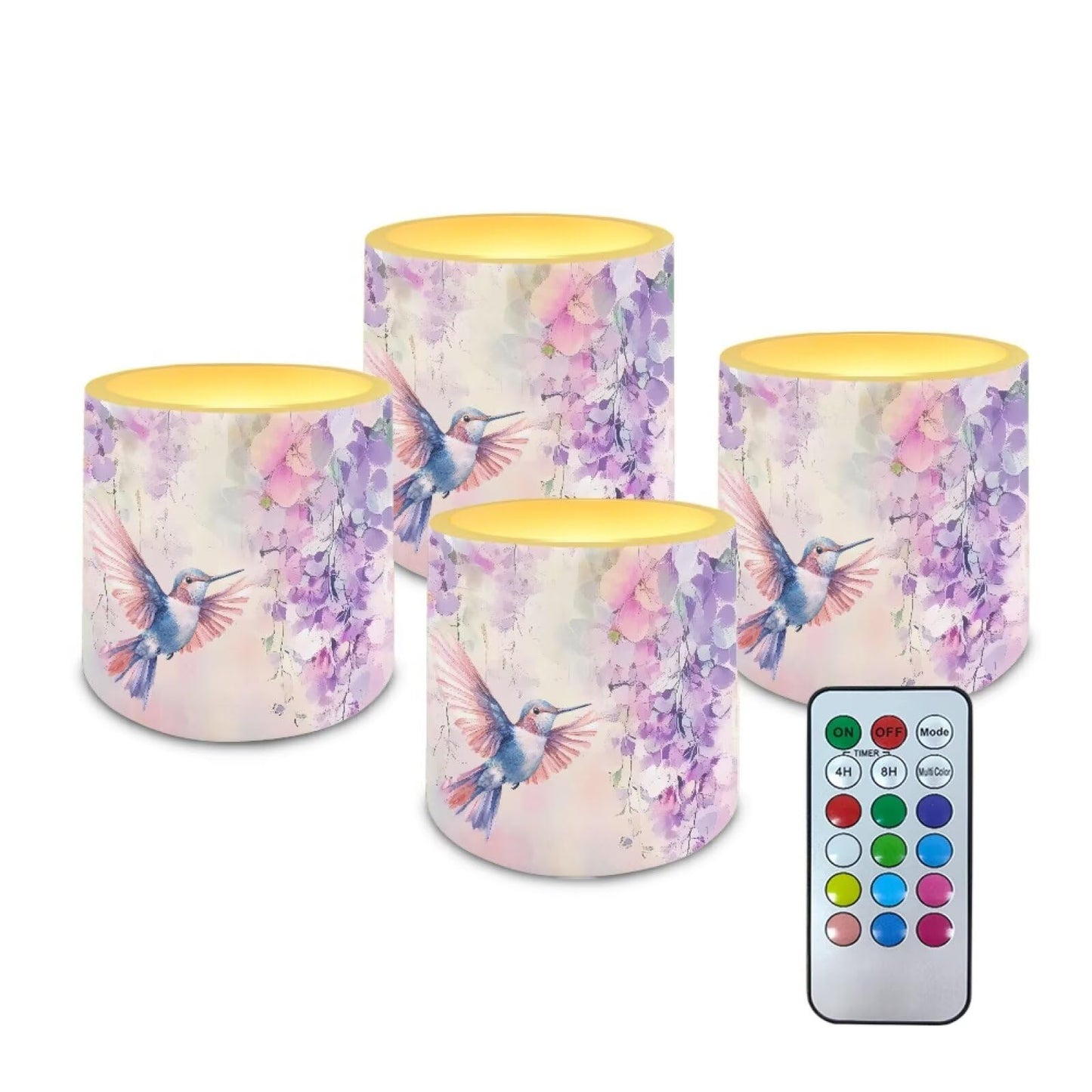 Merkmak Battery Operated Flameless Candles with Remote and Timer Flameless LED Pillar Candles Floral Hummingbird Tealights for Banquet, Home Decorations