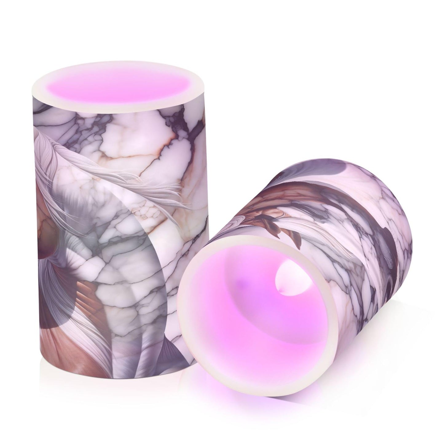 Grgvtei Flameless Candles Horse Texture Marble Flickering LED Pillar Candles with Remote & Timer, Battery Operated Set of 2 Warm Glow for Wedding Party Home Decoration