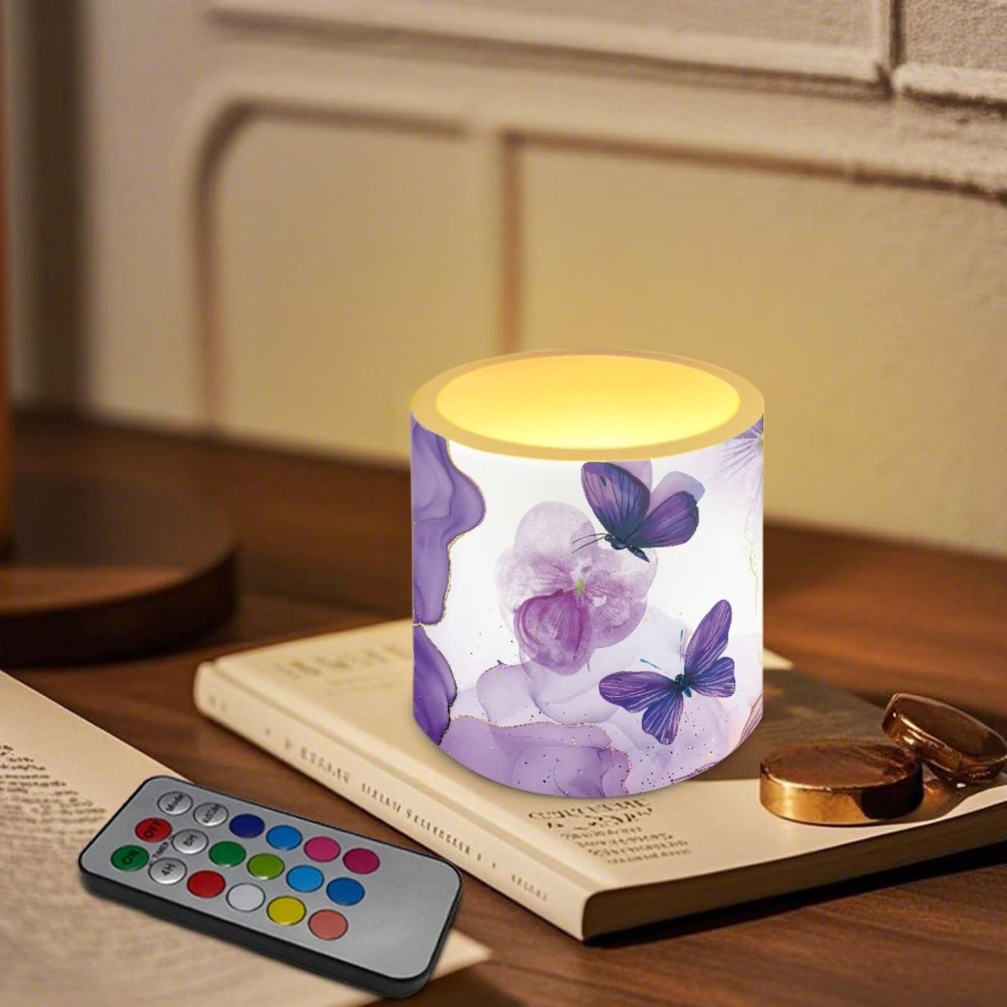 Cozeyat Purple Marble LED Candles Set of 4 Battery Powered Flameless with Remote Timer Dancing Flame Waterproof for Home Beach Garden Decoration