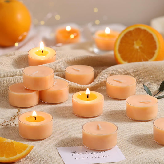 Scented Tea Lights Candles, Citrus Sunburst, 16 Pack – Vibrant Orange Scented Tealight Candles – 100% Palm Wax, 6 Hour Burn Aromatherapy Tea Light Votive Candle for Holiday Gatherings, Festive Decor