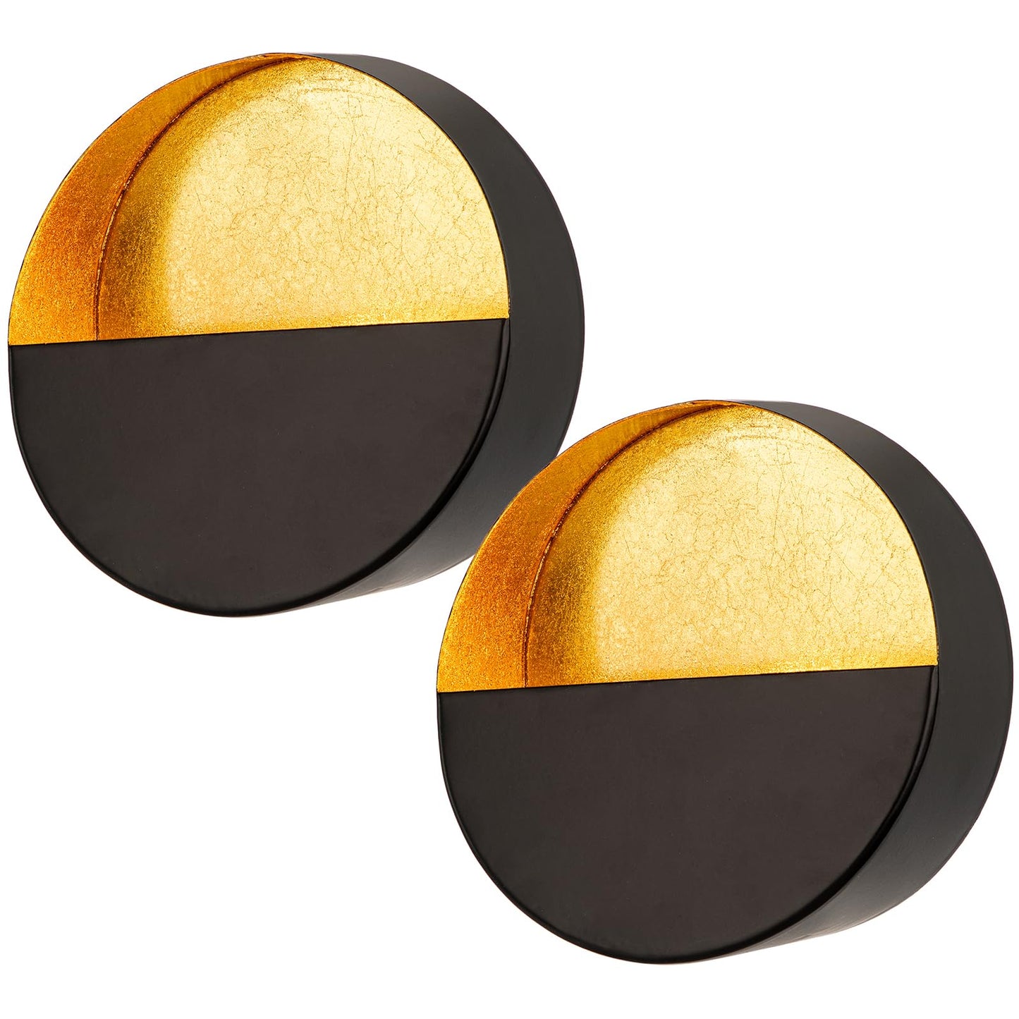 Luxury Metal Wall Candle Sconces – Small Handcrafted Wall-Mounted Tealight Candle Holders with Gold Leaf Interior – Modern & Rustic Home Décor for Living Room, Hallway – 6.5" Black Two Pieces