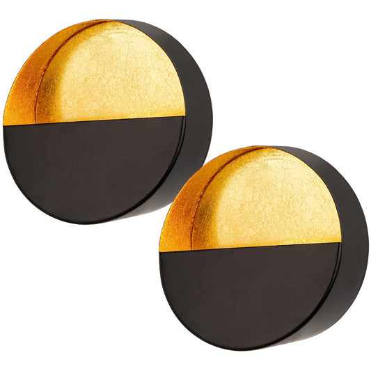 Luxury Metal Wall Candle Sconces – Small Handcrafted Wall-Mounted Tealight Candle Holders with Gold Leaf Interior – Modern & Rustic Home Décor for Living Room, Hallway – 6.5" Black Two Pieces
