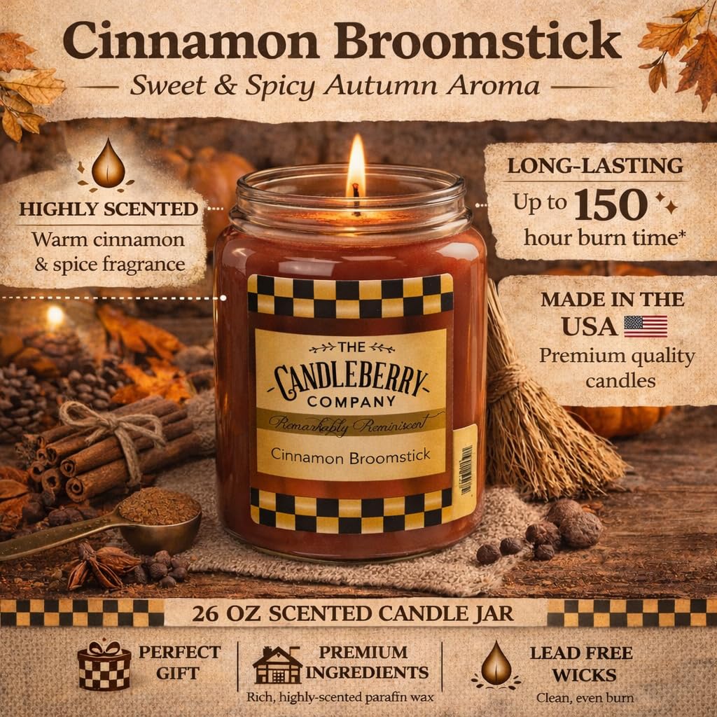 Candleberry Candles | Cinnamon Broomstick | Best Candles on The Market | Hand Poured in The USA | Highly Scented & Long Lasting | Large Jar