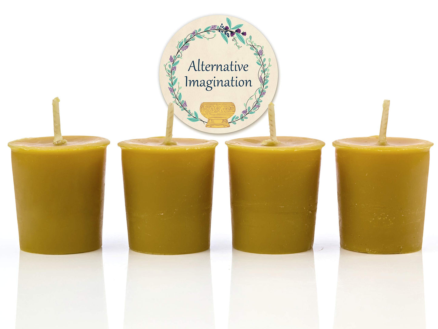 Alternative Imagination 100% Pure Natural Beeswax Votive Candles - 4 Pack - Hand-Poured - Unscented- Light Honey Aroma - 15 Hour Burn - Paraffin-Free, Long Lasting for Prayer, Meditation & Home Decor