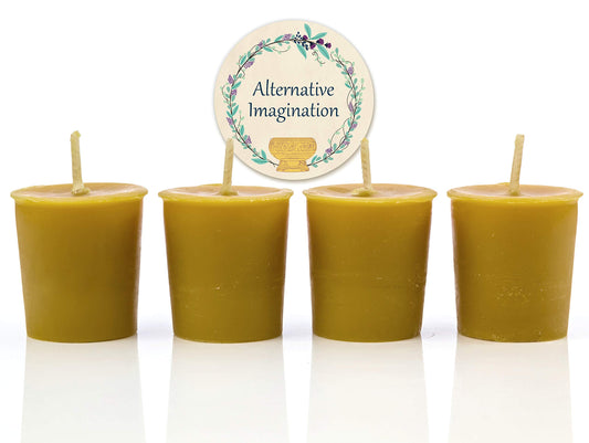 Alternative Imagination 100% Pure Natural Beeswax Votive Candles - 4 Pack - Hand-Poured - Unscented- Light Honey Aroma - 15 Hour Burn - Paraffin-Free, Long Lasting for Prayer, Meditation & Home Decor
