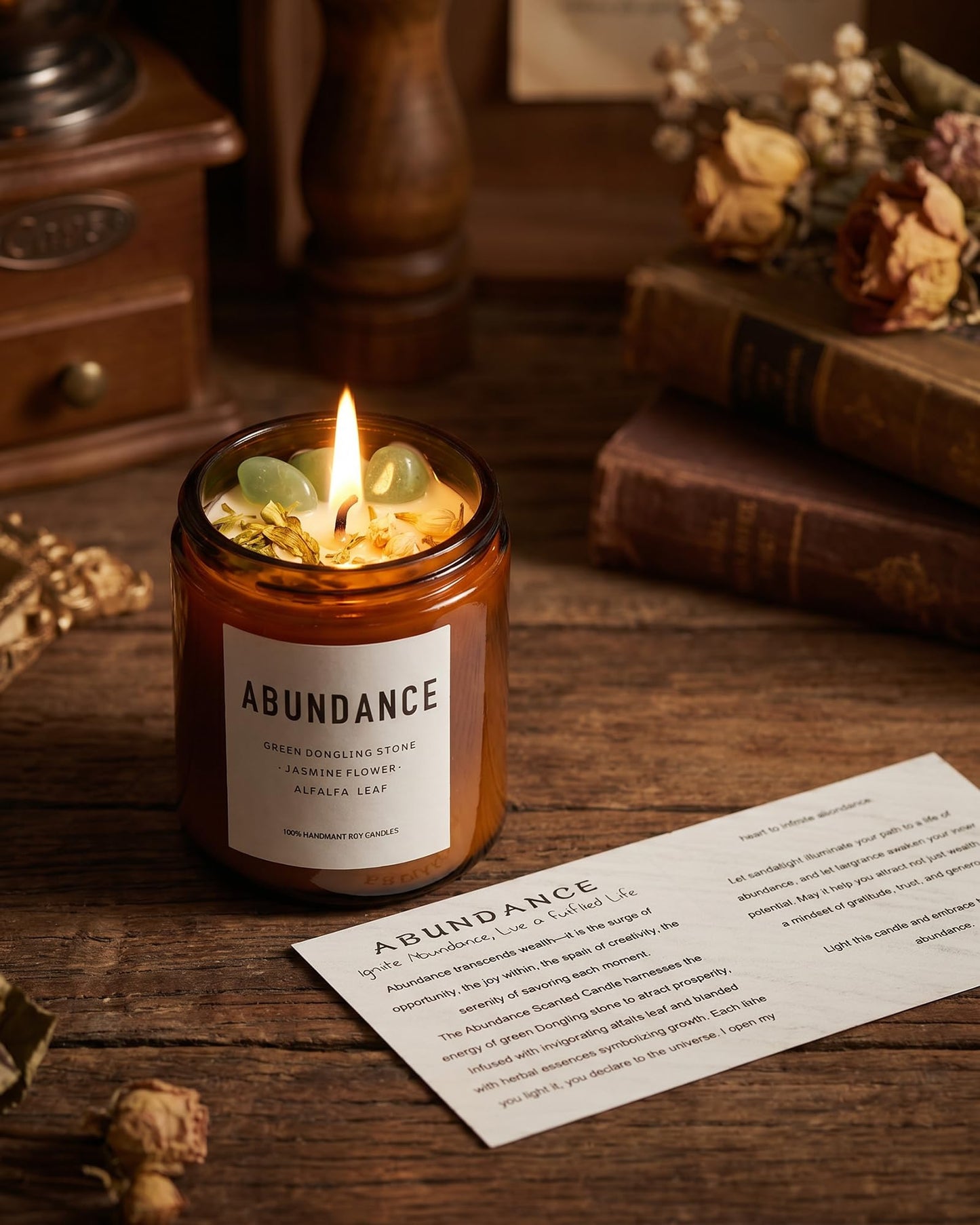Natural Crystal Candle,Abundance, Crystal Ritual, Spiritual, Money Prosperity, Candle Spell.(Abundance)