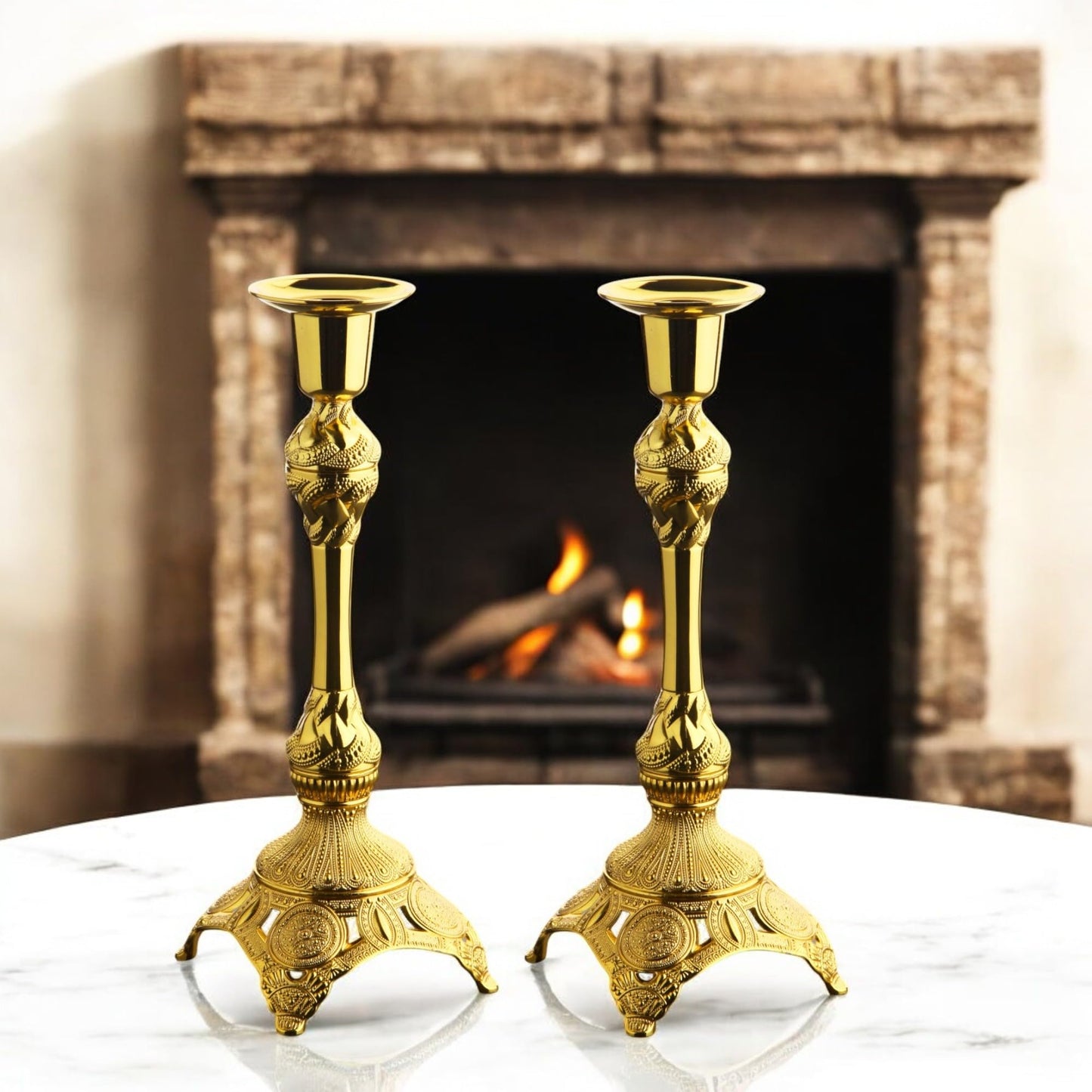 Alisveristime 2-Piece Candle Holder Set - Medium Size Decorative Zamac Candlesticks for Elegant Home Decor (Gold & Silver) (Gold)