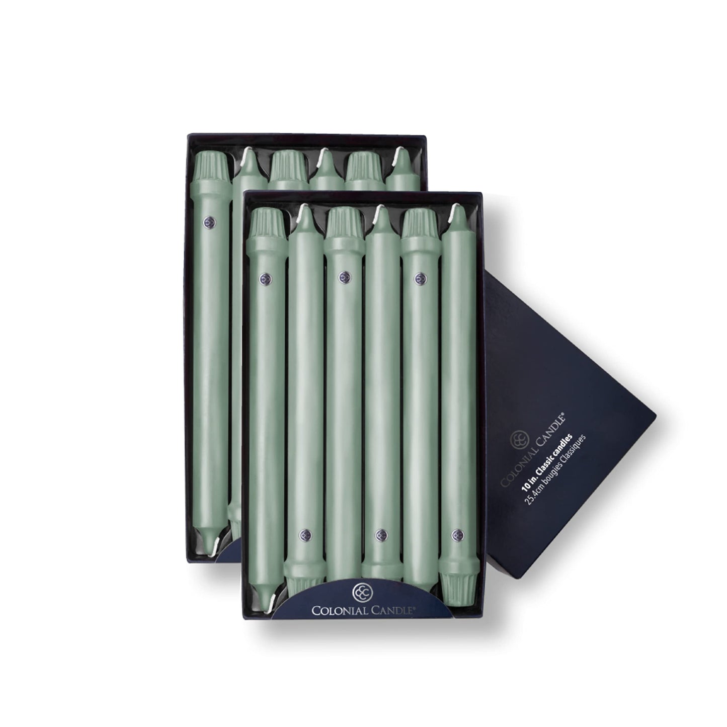 Colonial Candle Unscented Taper Candle, Classic Collection, Colonial Classic Green, 10 In, Pack of 12 - Up to 8 Hours Burn