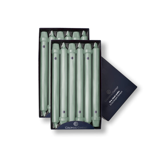 Colonial Candle Unscented Taper Candle, Classic Collection, Colonial Classic Green, 10 In, Pack of 12 - Up to 8 Hours Burn