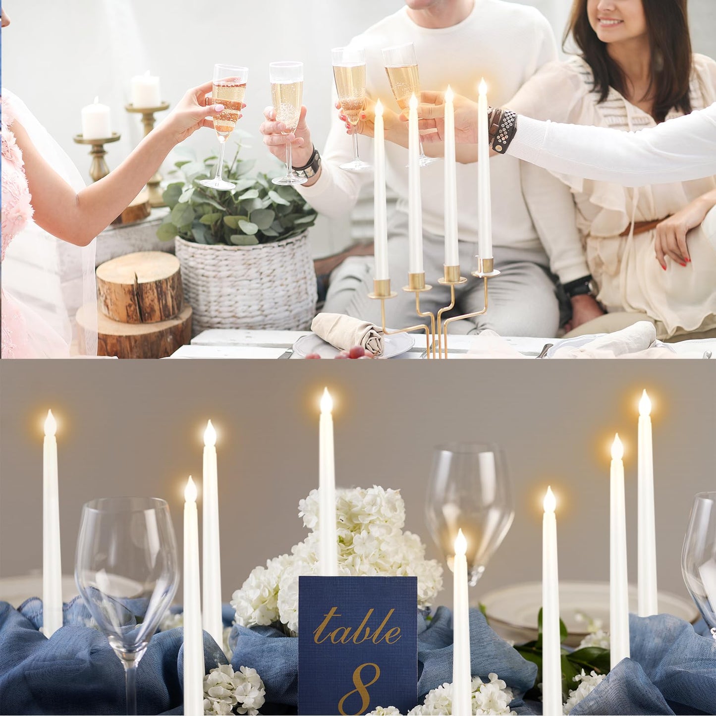 Bazayona 96pcs Flameless Flickering LED Taper Candles Bulk Battery Operated Candles for Christmas Halloween Birthday Wedding Party, (Ivory, 11 inch, 96pcs)
