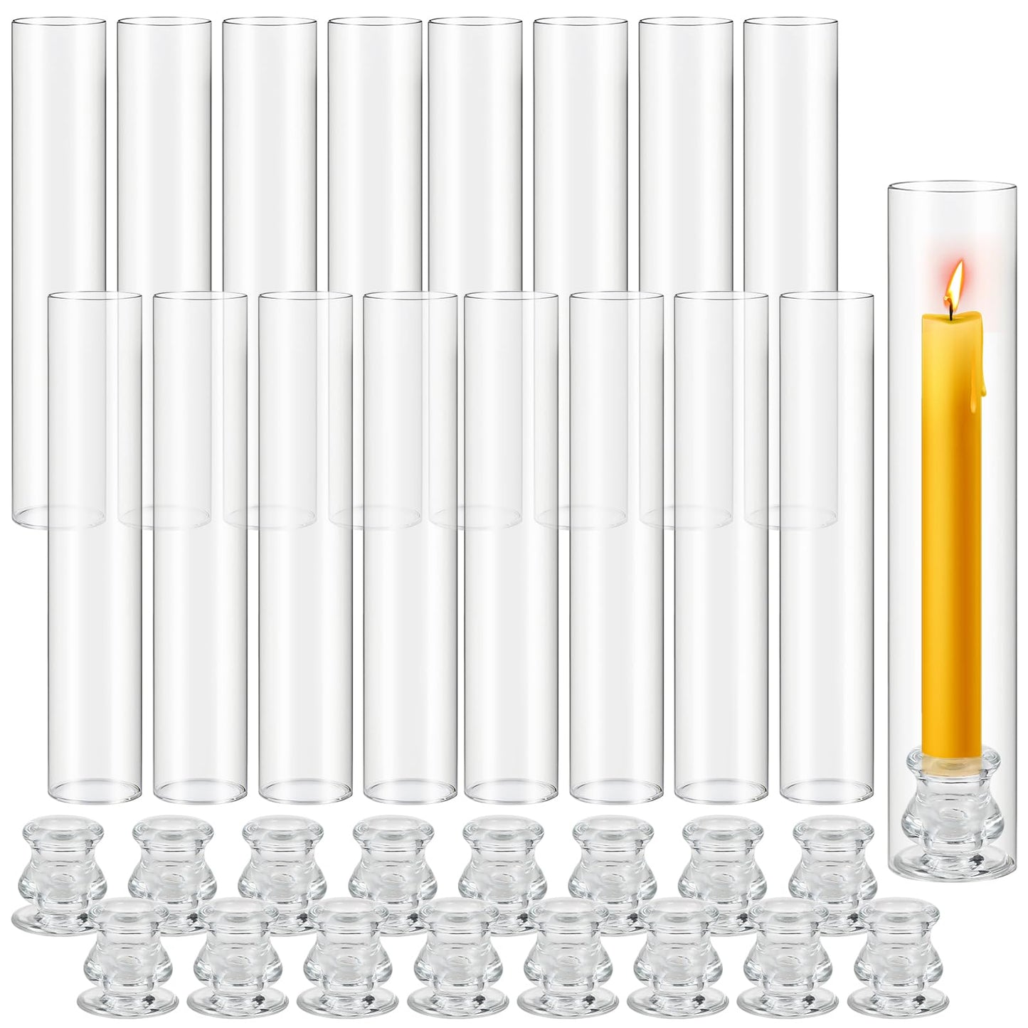 Hurricane Glass Candle Holders Set of 16, 11.8" H Clear Cylinder Windproof Candle Holder Chimney Tubes, Taper Glass Candlestick Holders for Home Decor Wedding Party Table Centerpieces